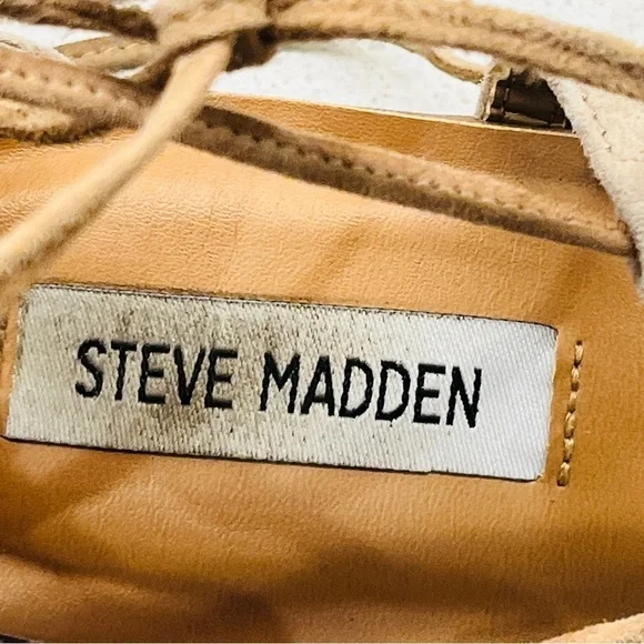 Steve Madden Swizzle Flat Sandals Natural Suede Leather Lace Up Gladiator Sz 7.5 - Picture 7 of 15